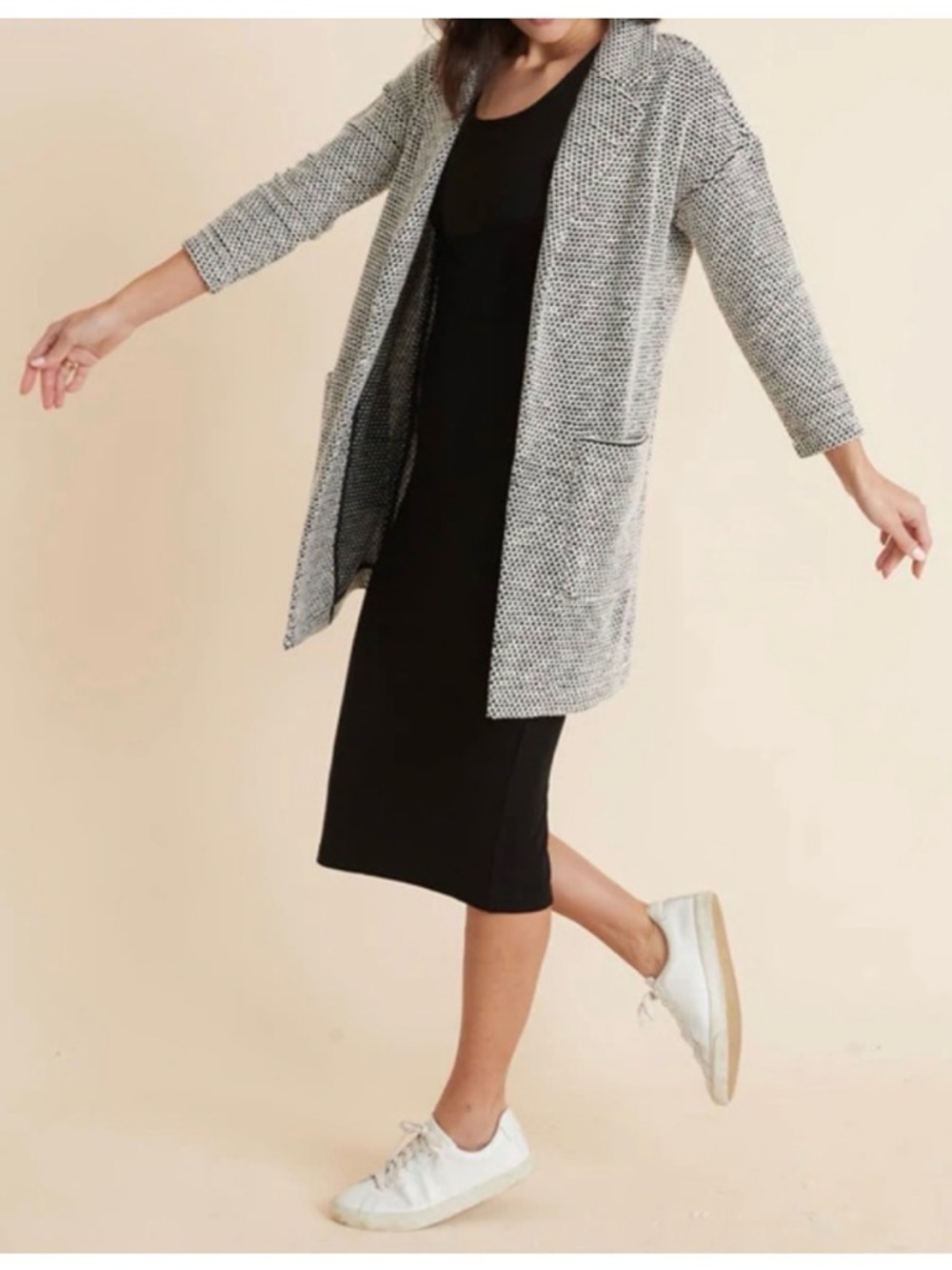 Marine Layer Lexi Daytime Black Ribbed Midi Dress | L - Picture 4 of 10